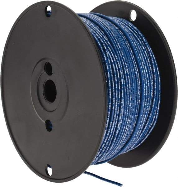 Made in USA - 18 AWG, 16 Strand, 500' OAL, Tinned Copper Hook Up Wire - Blue PVC Jacket, 0.106" Diam - Benchmark Tooling