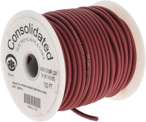 Made in USA - 18 AWG, 65 Strand, 100' OAL, Tinned Copper Hook Up Wire - Red EPDM Jacket, 0.145" Diam - Benchmark Tooling