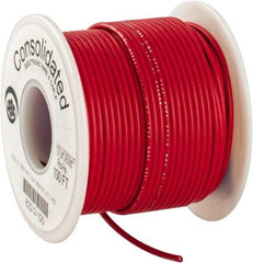 Made in USA - 18 AWG, 16 Strand, 100' OAL, Tinned Copper Hook Up Wire - Red PVC Jacket, 0.08" Diam - Benchmark Tooling