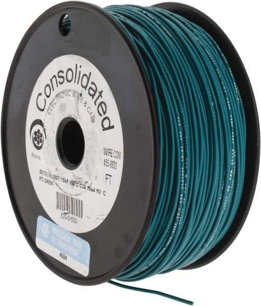 Made in USA - 20 AWG, 10 Strand, 500' OAL, Tinned Copper Hook Up Wire - Green PVC Jacket, 0.07" Diam - Benchmark Tooling