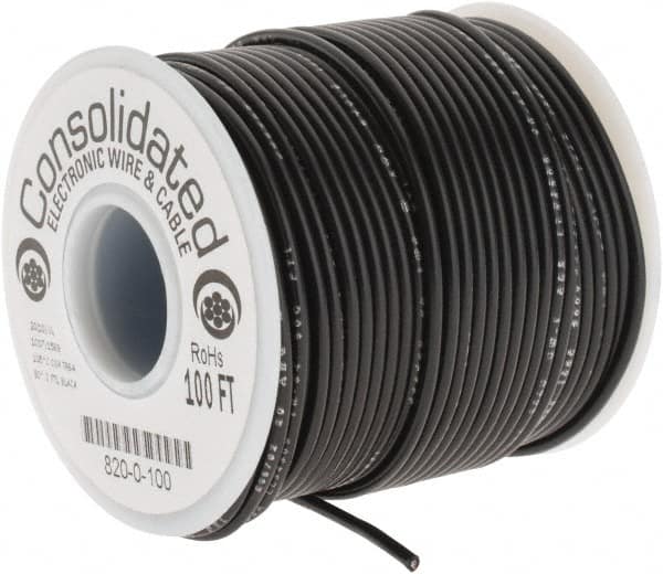 Made in USA - 20 AWG, 10 Strand, 100' OAL, Tinned Copper Hook Up Wire - Black PVC Jacket, 0.07" Diam - Benchmark Tooling