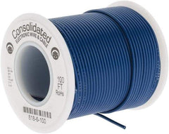 Made in USA - 22 AWG, 7 Strand, 100' OAL, Tinned Copper Hook Up Wire - Blue PVC Jacket, 0.062" Diam - Benchmark Tooling