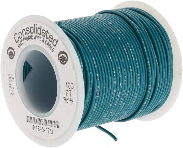 Made in USA - 22 AWG, 7 Strand, 100' OAL, Tinned Copper Hook Up Wire - Green PVC Jacket, 0.062" Diam - Benchmark Tooling