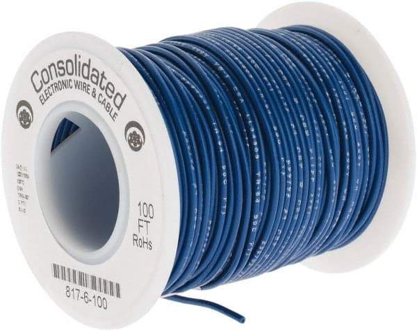 Made in USA - 24 AWG, 7 Strand, 100' OAL, Tinned Copper Hook Up Wire - Blue PVC Jacket, 0.056" Diam - Benchmark Tooling