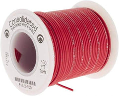 Made in USA - 24 AWG, 7 Strand, 100' OAL, Tinned Copper Hook Up Wire - Red PVC Jacket, 0.056" Diam - Benchmark Tooling