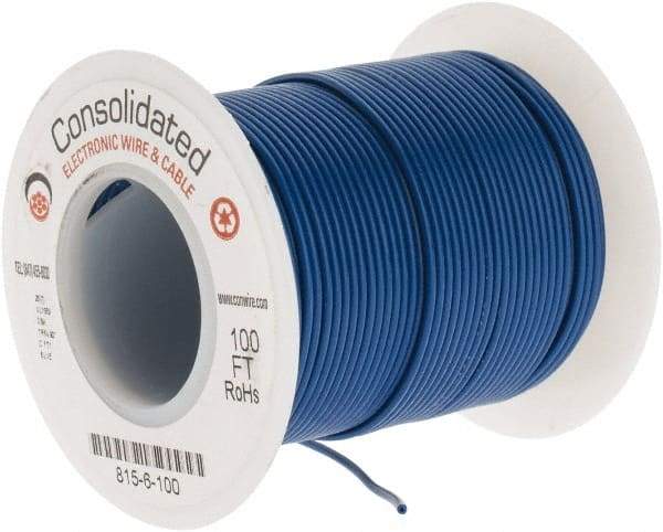 Made in USA - 26 AWG, 7 Strand, 100' OAL, Tinned Copper Hook Up Wire - Blue PVC Jacket, 0.051" Diam - Benchmark Tooling