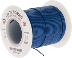 Made in USA - 26 AWG, 7 Strand, 100' OAL, Tinned Copper Hook Up Wire - Blue PVC Jacket, 0.051" Diam - Benchmark Tooling