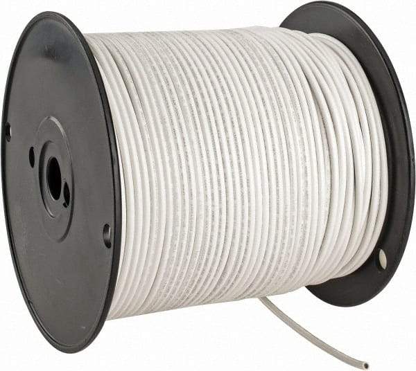 Made in USA - 12 AWG, 65 Strand, 500' OAL, Tinned Copper Hook Up Wire - White PVC Jacket, 0.155" Diam - Benchmark Tooling