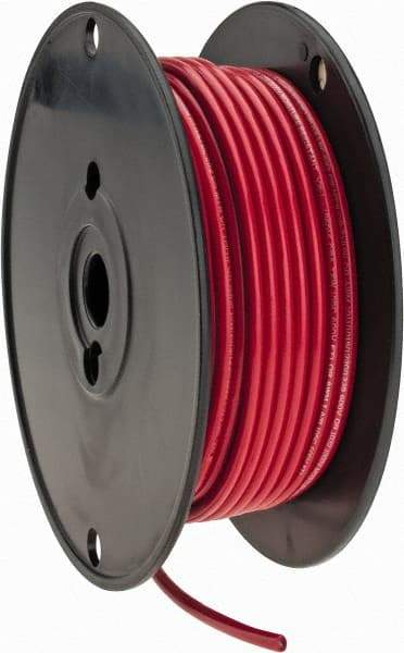 Made in USA - 10 AWG, 105 Strand, 100' OAL, Tinned Copper Hook Up Wire - Red PVC Jacket, 0.18" Diam - Benchmark Tooling