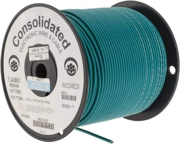 Made in USA - 12 AWG, 65 Strand, 500' OAL, Tinned Copper Hook Up Wire - Green PVC Jacket, 0.155" Diam - Benchmark Tooling