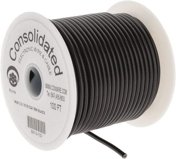 Made in USA - 14 AWG, 41 Strand, 100' OAL, Tinned Copper Hook Up Wire - Black PVC Jacket, 0.136" Diam - Benchmark Tooling