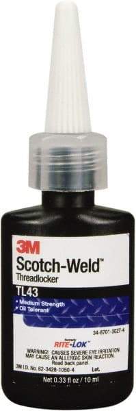 3M - 10 mL, Purple, Medium Strength Liquid Threadlocker - Series TL43, 24 Hour Full Cure Time, Hand Tool Removal - Benchmark Tooling