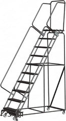 Ballymore - 133" 10 Step Rolling Warehouse Ladder - Lock Step Rolling Safety Ladder, 450 Lb Capacity, 100" Platform Height, 32" Base Width x 74" Base Depth, Perforated Tread - Benchmark Tooling
