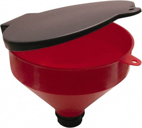 Funnel King - 8" High x 9-1/8" Diam, Polypropylene, Manual Closing Drum Funnel with Lockable Lid - 55 Gal Drum/Pail Capacity - Benchmark Tooling