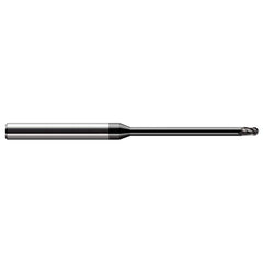 Ball End Mill: 0.01″ Dia, 0.015″ LOC, 3 Flute, Solid Carbide 2-1/2″ OAL, 1/8″ Shank Dia, 30 ° Helix, Amorphous Diamond Coated, Single End