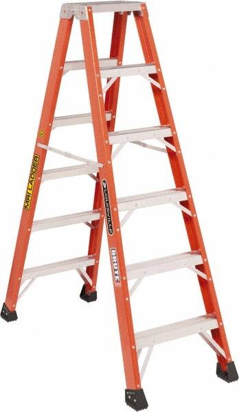 Louisville - 5 Steps, 6' High, Type IAA Rating, Fiberglass Twin Front Ladder - 375 Lb Capacity, 23" Base Width - Benchmark Tooling