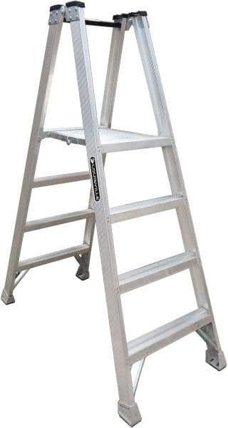 Louisville - 5 Steps, 6' High, Type IA Rating, Aluminum Platform Ladder - 300 Lb Capacity, 28-1/2" Base Width - Benchmark Tooling