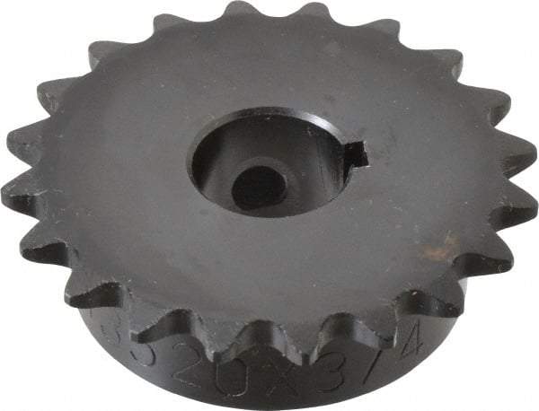 Browning - 20 Teeth, 3/8" Chain Pitch, Chain Size 35, Finished Bore Sprocket - 3/4" Bore Diam, 2.397" Pitch Diam, 2.59" Outside Diam - Benchmark Tooling