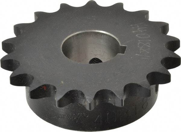 Browning - 18 Teeth, 1/2" Chain Pitch, Chain Size 40, Finished Bore Sprocket - 1" Bore Diam, 2.879" Pitch Diam, 3.14" Outside Diam - Benchmark Tooling