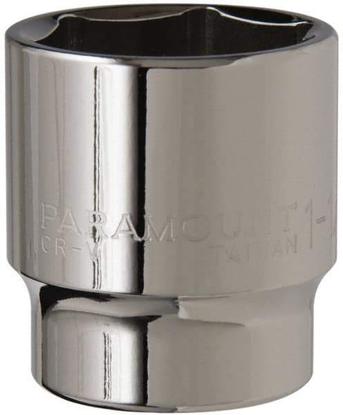 Paramount - 1-1/4", 1/2" Drive, Standard Hand Socket - 6 Points, 1-1/2" OAL, Steel, Chrome Finish - Benchmark Tooling