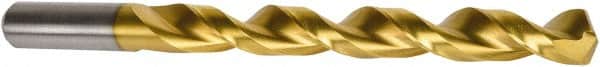 Precision Twist Drill - 0.2677" 135° High Speed Steel Jobber Drill - TiN Finish, Right Hand Cut, Parabolic Flute, Straight Shank, 4-9/32" OAL, Split Point - Benchmark Tooling