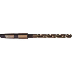 Taper Shank Drill Bit: 0.875″ Dia, 3MT, 135 °, High Speed Steel Gold & Oxide Finish, 10.75″ OAL, Notched Point, Spiral Flute