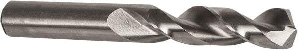 Precision Twist Drill - #12 135° Parabolic Flute High Speed Steel Screw Machine Drill Bit - Bright Finish, Right Hand Cut, 1-3/16" Flute Length, 2-1/4" OAL, Split Point, Straight Shank - Benchmark Tooling