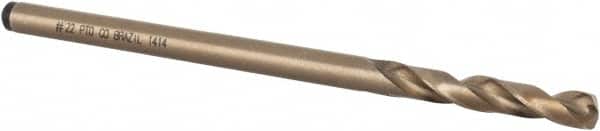 Precision Twist Drill - #22 135° Cobalt Jobber Drill - Oxide/Gold Finish, Right Hand Cut, Spiral Flute, Straight Shank, 3-1/8" OAL, Split Point - Benchmark Tooling