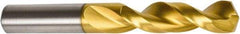 Precision Twist Drill - 25/64" 135° Parabolic Flute High Speed Steel Screw Machine Drill Bit - TiN Finish, Right Hand Cut, 1-7/8" Flute Length, 3-1/4" OAL, Split Point, Straight Shank - Benchmark Tooling