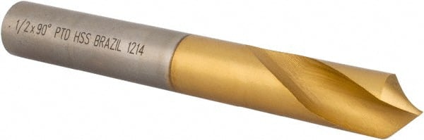 Precision Twist Drill - 1/2" Body Diam, 90°, 3-3/4" OAL, High Speed Steel Spotting Drill - Benchmark Tooling