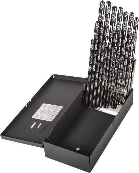 Precision Twist Drill - 1/16 to 1/2", 118° Point, Bright Finish, High Speed Steel Taper Length Drill Bit Set - Benchmark Tooling