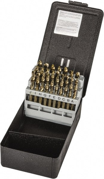 Precision Twist Drill - 135° Point, Gold Finish, Cobalt Screw Machine Length Drill Bit Set - Benchmark Tooling