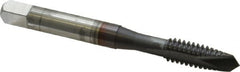 OSG - #6-32 UNC, 2 Flute, TiCN Finish, High Speed Steel Spiral Point Tap - Plug Chamfer, Right Hand Thread, 2" OAL, 11/16" Thread Length, 0.141" Shank Diam, 3B Class of Fit, Series 105 - Exact Industrial Supply