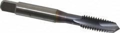 OSG - 5/16-18 UNC, 2 Flute, TiCN Finish, High Speed Steel Spiral Point Tap - Plug Chamfer, Right Hand Thread, 2-23/32" OAL, 1-1/8" Thread Length, 0.318" Shank Diam, 3B Class of Fit - Exact Industrial Supply