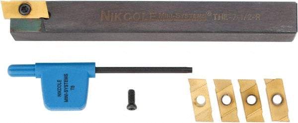 NIKCOLE MINI-SYSTEMS - 0.035" Min Groove Width, Right Hand Indexable Grooving Cutoff Toolholder - 1/2" Shank Height x 1/2" Shank Width, THE-7-1/2 R-L Toolholder Style, Series Mini-Systems - Benchmark Tooling