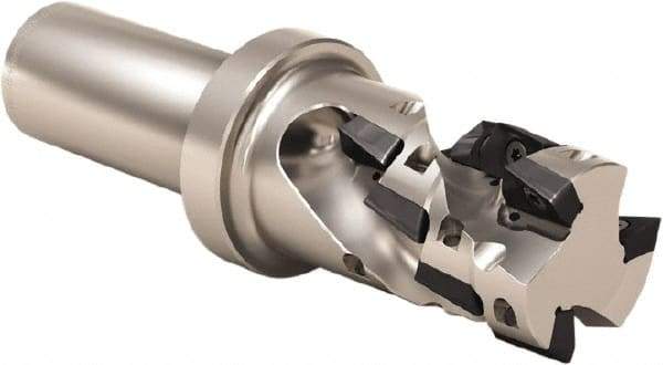 Seco - 32mm Cut Diam, 50mm Max Depth of Cut, 25mm Shank Diam, 130mm OAL, Indexable Square Shoulder Helical End Mill - XO.X 10T3 Inserts, Weldon Shank, 90° Lead Angle, Through Coolant, Series Turbo 10 - Benchmark Tooling