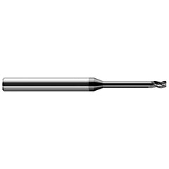 Corner Radius End Mill: 0.025″ Dia, 0.037″ LOC, 0.005″ Radius, 3 Flutes, Solid Carbide 2-1/2″ OAL, 1/8″ Shank Dia, 30 ° Helix, Amorphous Diamond Coated, Corner Radius End, Centercutting