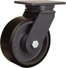 Hamilton - 8" Diam x 3" Wide x 10-1/2" OAH Top Plate Mount Swivel Caster - Polyurethane Mold onto Cast Iron Center, 3,250 Lb Capacity, Sealed Precision Ball Bearing, 5-1/4 x 7-1/4" Plate - Benchmark Tooling