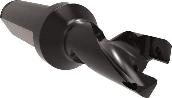Allied Machine and Engineering - Series 14, 14 to 15mm Diam, 3/4" Diam Straight Shank with Flange, Helical Flute Spade Drill - 11/16" Max Depth, 1-3/4" Body Length, 3-25/32" OAL, Short Length, Through Coolant - Benchmark Tooling