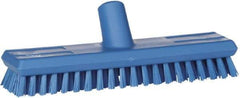 Vikan - 1" Bristle Length, Polyester Scrub Brush - 10-5/8" Long x 2-1/2" Wide Head, 11" OAL, European Threaded Handle, Blue, Polypropylene Block - Benchmark Tooling