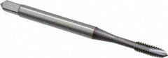 OSG - #4-40 UNC, 2 Flute, TiCN Finish, Vanadium High Speed Steel Spiral Point Tap - Plug Chamfer, Right Hand Thread, 1-7/8" OAL, 9/16" Thread Length, 0.141" Shank Diam, 2B/3B Class of Fit, Series 300 - Exact Industrial Supply
