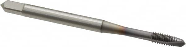 OSG - #5-40 UNC, 2 Flute, TiCN Finish, Vanadium High Speed Steel Spiral Point Tap - Plug Chamfer, Right Hand Thread, 1-15/16" OAL, 5/8" Thread Length, 0.141" Shank Diam, 2B/3B Class of Fit, Series 300 - Exact Industrial Supply