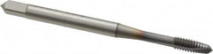 OSG - #5-40 UNC, 2 Flute, TiCN Finish, Vanadium High Speed Steel Spiral Point Tap - Plug Chamfer, Right Hand Thread, 1-15/16" OAL, 5/8" Thread Length, 0.141" Shank Diam, 2B/3B Class of Fit, Series 300 - Exact Industrial Supply
