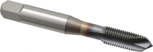 OSG - 3/8-24 UNF, 3 Flute, TiCN Finish, Vanadium High Speed Steel Spiral Point Tap - Plug Chamfer, Right Hand Thread, 2-15/16" OAL, 1-1/4" Thread Length, 0.381" Shank Diam, 3B Class of Fit, Series 300 - Exact Industrial Supply