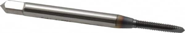 OSG - #2-56 UNC, 2 Flute, TiCN Finish, Vanadium High Speed Steel Spiral Point Tap - Plug Chamfer, Right Hand Thread, 1-3/4" OAL, 7/16" Thread Length, 0.141" Shank Diam, 2B Class of Fit, Series 300 - Exact Industrial Supply