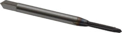 OSG - #2-56 UNC, 2 Flute, TiCN Finish, Vanadium High Speed Steel Spiral Point Tap - Plug Chamfer, Right Hand Thread, 1-3/4" OAL, 7/16" Thread Length, 0.141" Shank Diam, Series 300 - Exact Industrial Supply