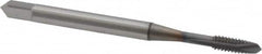 OSG - #4-40 UNC, 2 Flute, TiCN Finish, Vanadium High Speed Steel Spiral Point Tap - Plug Chamfer, Right Hand Thread, 1-7/8" OAL, 9/16" Thread Length, 0.141" Shank Diam, Series 300 - Exact Industrial Supply