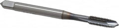 OSG - #10-32 UNF, 3 Flute, TiCN Finish, Vanadium High Speed Steel Spiral Point Tap - Plug Chamfer, Right Hand Thread, 2-3/8" OAL, 7/8" Thread Length, 0.194" Shank Diam, Series 300 - Exact Industrial Supply