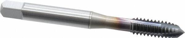 OSG - 1/4-20 UNC, 3 Flute, TiCN Finish, Vanadium High Speed Steel Spiral Point Tap - Plug Chamfer, Right Hand Thread, 2-1/2" OAL, 1" Thread Length, 0.255" Shank Diam, 2B Class of Fit, Series 300 - Exact Industrial Supply