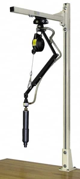 Qualtech - 0.9 to 2.3 kg Holding Capacity, 2 to 5 Lbs. Holding Capacity, Torque Arm with Swing Jib - 18 to 25 (Telescoping Arm) and 9 (Fixed Arm) Inch Long, 5 Ft. High, Rail Mount, Tool Balancer Included - Benchmark Tooling